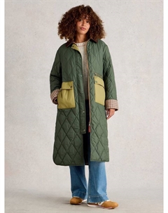 Стелла удлиненное стеганое пальто, Dark Green White stuff