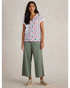 Футболка Nelly с комбинированным принтом и V-образным вырезом, White Pr White stuff