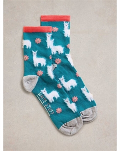 Пушистые носки гольфы Llama из органического хлопка, Teal/Multi White stuff