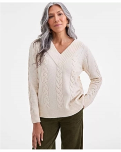 Женский свитер с V-образным вырезом и косой вязкой, слоновая кость/кремовый Style & co.