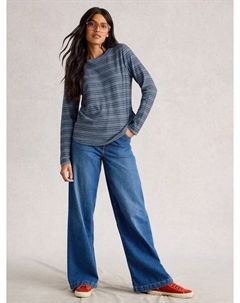 Футболка Clara с круглым вырезом и длинными рукавами из хлопкового материала, Mid Blue White stuff