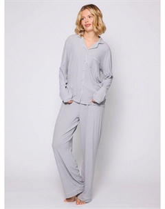 Рифленый классический длинный комплект пижамы, Silver Loungeable