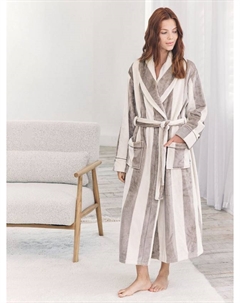 Длинный халат в полоску из флиса, Taupe Chelsea peers