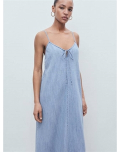 Платье Leo с отделкой из денима и тонкими бретелями, Mid Blue Mango