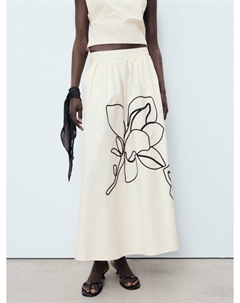 Барка с вышитыми цветами юбка, Natural White Mango