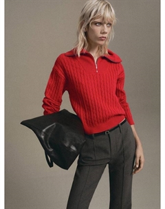 Рибрейд свитер с кабельной вязкой и молнией, Red Mango