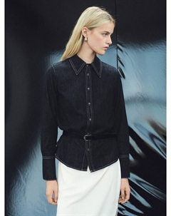 Джинсовая рубашка Mirabel с контрастными швами, Dark Blue Mango