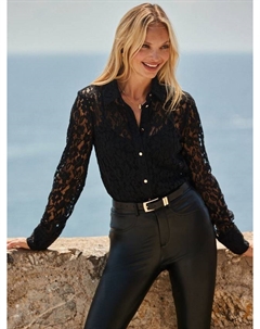 Роскошная кружевная рубашка с длинными рукавами, Black Sosandar