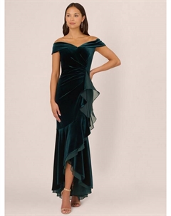 Вельветовое платье макси с открытыми плечами, Dark Emerald Adrianna papell