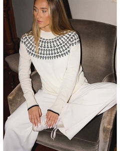 Вязаный свитер с воротником-воронкой и узором фэр-айл из шерстяной смеси, Cream The little tailor