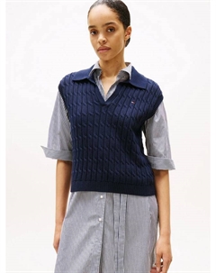 Кабельный пуловер без рукавов, Navy Tommy hilfiger
