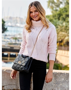 Свитер с воротником-водолазкой и ажурным узором, Pink Sosandar