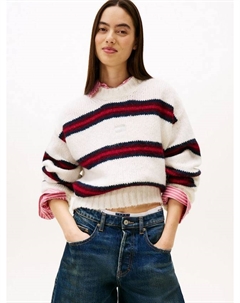 Томми Джинс свитер с полосками и логотипом, White/Multi Tommy hilfiger
