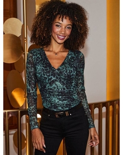 Топ с леопардовым принтом из сетки, Green Sosandar