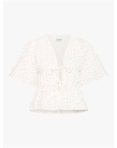 Хлопковая блузка с горошком и завязкой спереди Hazel, Cloud Dancer Ichi
