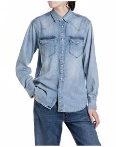 Женская джинсовая рубашка с длинными рукавами, светло-голубой Replay