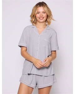 Рифленый классический комплект пижамы с шортами, Silver Loungeable