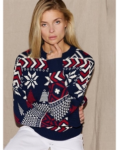 Хлопковый джемпер в стиле фэр-айл, Navy/Red/Cream The little tailor