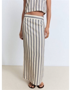 Юбка Fred Stripe из чистого льна, Light Beige Mango