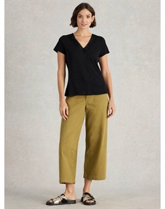 Футболка Ellie с кружевной отделкой из льняной смеси, Pure Black White stuff