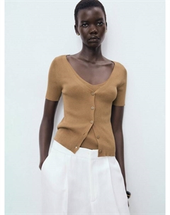 Кардиган с V-образным вырезом Orquidea с короткими рукавами, Medium Brown Mango