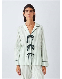 Пижамный комплект с длинными брюками и застёжкой на пуговицах в полоску с бантиком, Light Sage John lewis