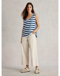 Топ-майка Ava Stripe Popper Neck из чистого органического хлопка, Navy/Multi White stuff