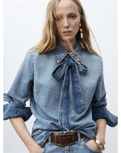 Джинсовая рубашка с галстучным воротником Lana, Mid Blue Mango