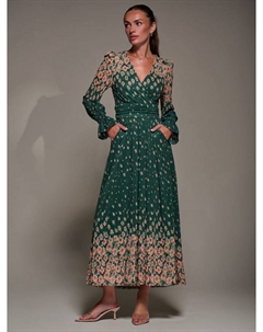 Флоральный миди-платье с длинными рукавами и сетчатыми вставками, Green Floral Jolie moi