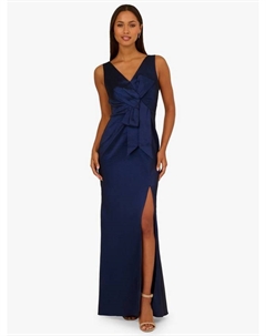 Растягивающееся платье макси с бантом из тафты, Antique Blue Adrianna papell