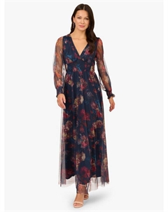 Цветочное сетчатое макси-платье, Navy/Multi Adrianna papell