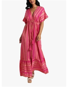 Металлическое жаккардовое макси-платье с v-образным вырезом, Pink South beach