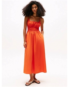 Хлопковое макси-платье без рукавов с круглым вырезом, Mid Orange Tommy hilfiger