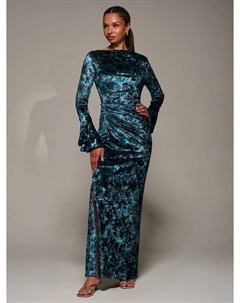 Велюровое платье макси с рюшами, Green Jolie moi