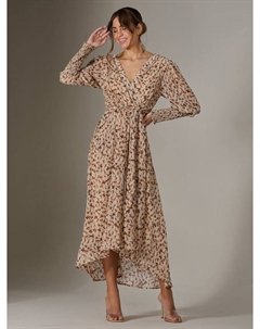 Флоральное платье макси с поясом на талии, Brown Floral Jolie moi