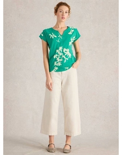 Футболка Nelly с цветочным принтом и V-образным вырезом, Green/Multi White stuff