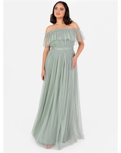 Платье макси из тюля с открытыми плечами оверсайз, Frosty Green Anaya with love