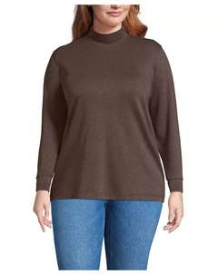 Свободная футболка-водолазка с длинным рукавом из хлопка больших размеров, коричневый Lands' end