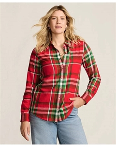 Женская удлиненная фланелевая рубашка Boyfriend с длинными рукавами, красный Lands' end
