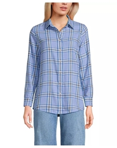 Женская удлиненная фланелевая рубашка Boyfriend с длинными рукавами, синий Lands' end