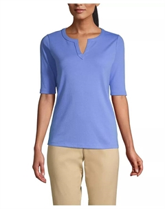 Женская кофта Modern с коротким рукавом и V-образным вырезом из хлопка и полиэстера, синий Lands' end
