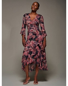 Цветочное платье миди с ярусами из сетки, Red Jolie moi