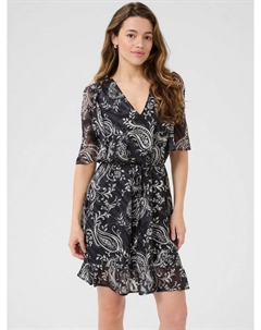 Lecta Paisley Print мини-платье с V-образным вырезом, Black/Multi Kaffe