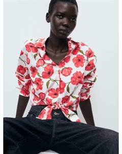 Pola рубашка с длинными рукавами и воротником из хлопкового микса с цветочным принтом Mango