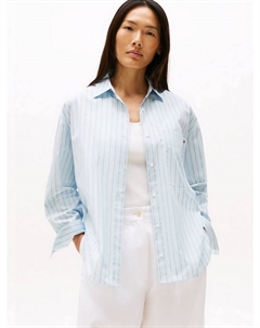 Полосковая хлопковая рубашка оверсайз, Light Blue Tommy hilfiger