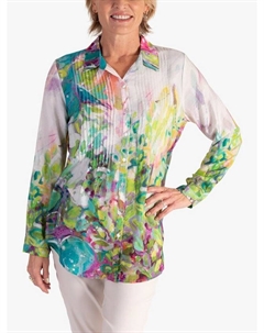 Рубашка с абстрактным весенним цветочным принтом и защипами, Green/Multi Chesca