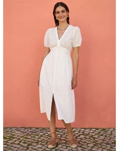 Платье с разрезом подолом и вышивкой Broderie Anglaise, White Yumi