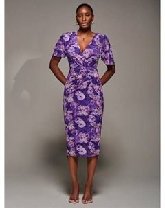 Платье-футляр с цветочным принтом и ангельскими рукавами, Purple Jolie moi