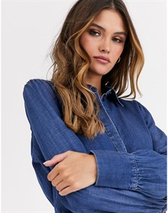 Синяя джинсовая рубашка с пышными рукавами Vero moda