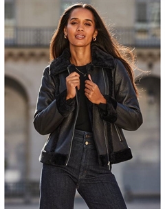 Искусственная овчина авиаторская куртка, Black Sosandar